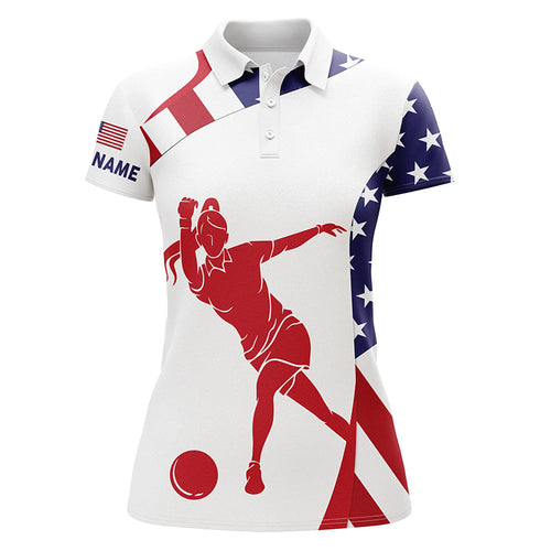 Personalized Bowling Shirt for women Custom American flag patriotic Bowler Jersey polo shirt NQS6422