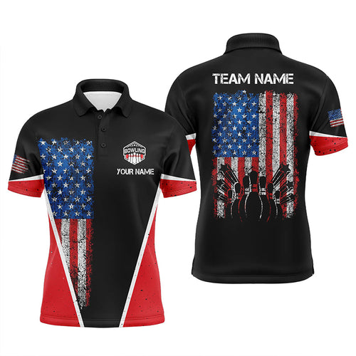 Personalized retro Bowling polo Shirt for men vintage American flag patriotic custom Bowler Jerseys NQS6423