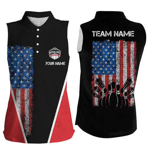 Personalized retro Bowling sleeveless polo Shirt for women American flag patriotic Bowler Jerseys NQS6423