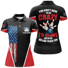 Load image into Gallery viewer, Retro American flag custom women bowling polo shirt you don&#39;t have to be crazy to bowl we train you NQS6424