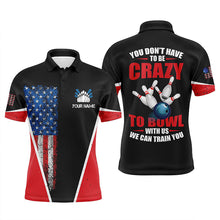 Load image into Gallery viewer, Retro American flag custom men bowling polo shirt you don&#39;t have to be crazy to bowl we train you NQS6424