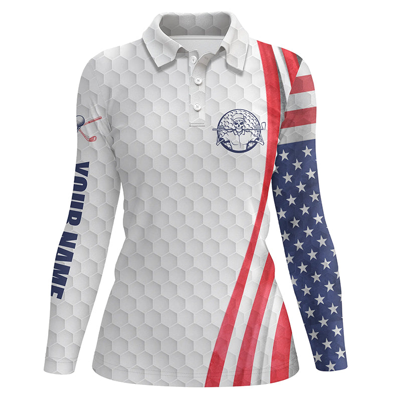 American flag white golf ball Women golf polo shirt custom patriotic womens golf shirts NQS6429