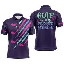 Load image into Gallery viewer, Purple gradient Mens golf polo shirt custom name   golf is my favorite season, best golf gifts for men NQS4390