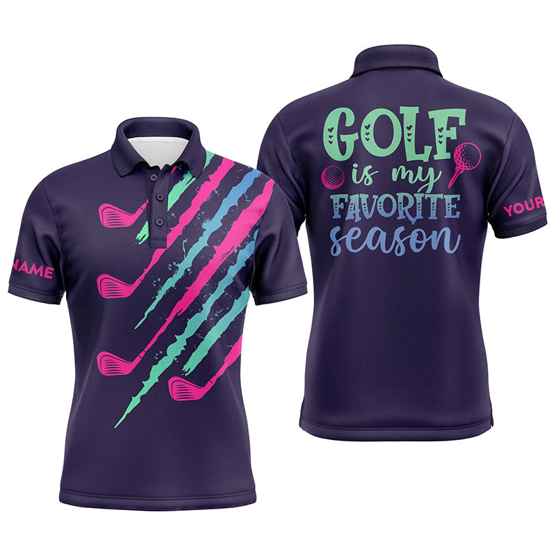 Purple gradient Mens golf polo shirt custom name   golf is my favorite season, best golf gifts for men NQS4390