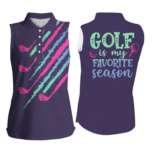 Purple gradient Womens sleeveless polo shirt golf is my favorite season, golf gifts for women NQS4390