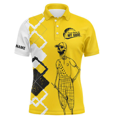 Funny golf shirts skull custom Men golf polos shirts your hole is my goal, golf gifts for him | Yellow NQS4590
