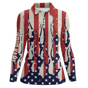 Womens golf polo shirt custom American flag fire female golf attire for women, ladies golf tops NQS7057