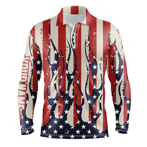 Men golf polo shirt custom American flag fire male golf attire for men, mens golf tops NQS7057