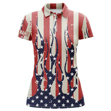 Load image into Gallery viewer, Womens golf polo shirt custom American flag fire female golf attire for women, ladies golf tops NQS7057