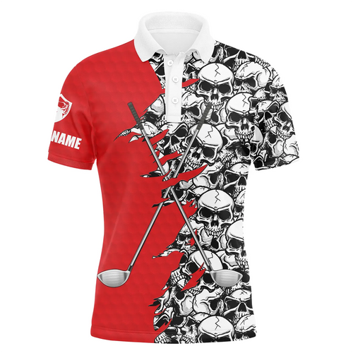 Mens short long sleeve golf tops polo red pattern skull golf clubs custom golf performance shirts NQS4759