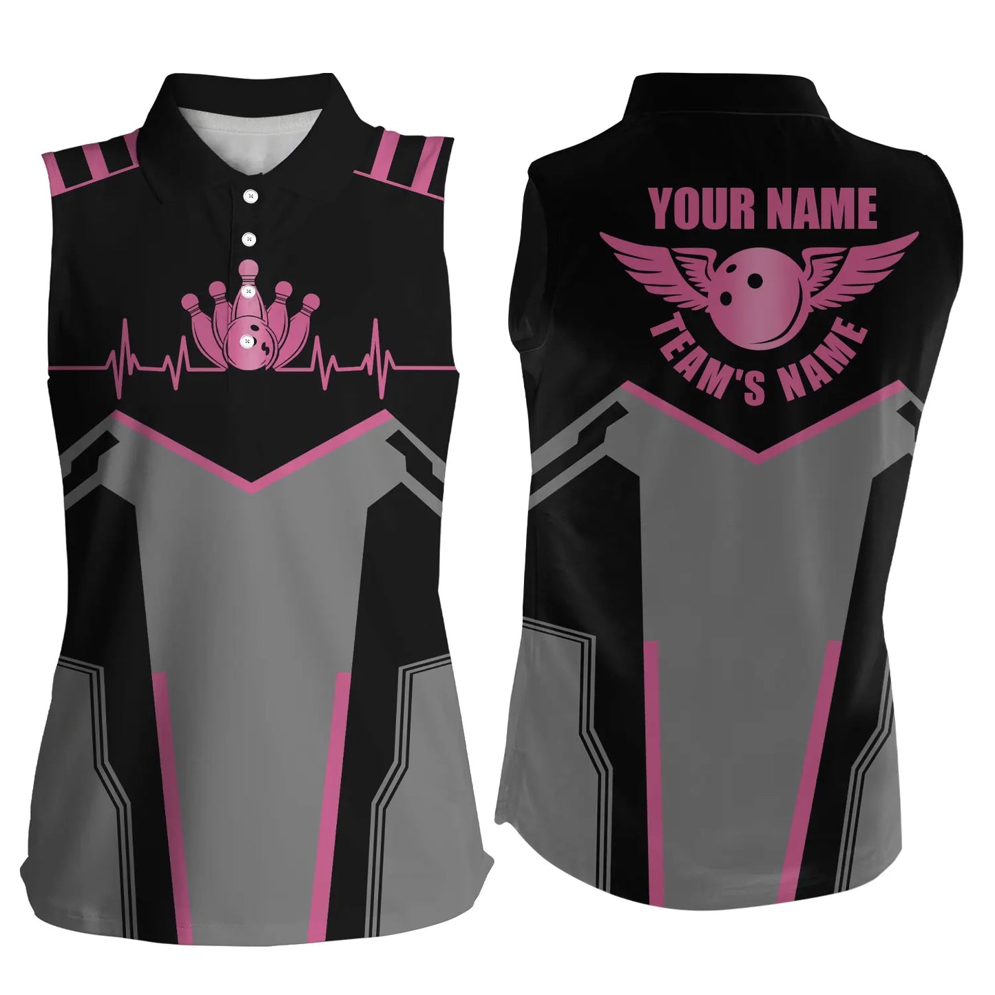 Custom sleeveless bowling shirt for women – personalized team jersey front view