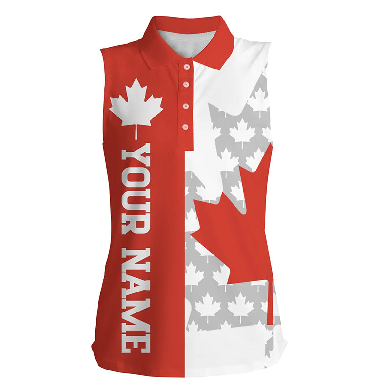 Womens sleeveless polo shirts Canadian flag custom patriotic red maple leaf white golf wears for women NQS7170