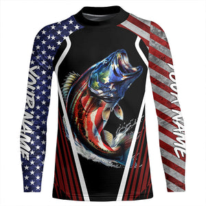 Largemouth Bass fishing American flag Custom UV protection performance long sleeve fishing shirts NQS7173