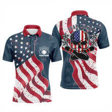 Load image into Gallery viewer, Vintage American flag patriotic skull Bowling polo shirts for men custom Bowling team jerseys NQS5001