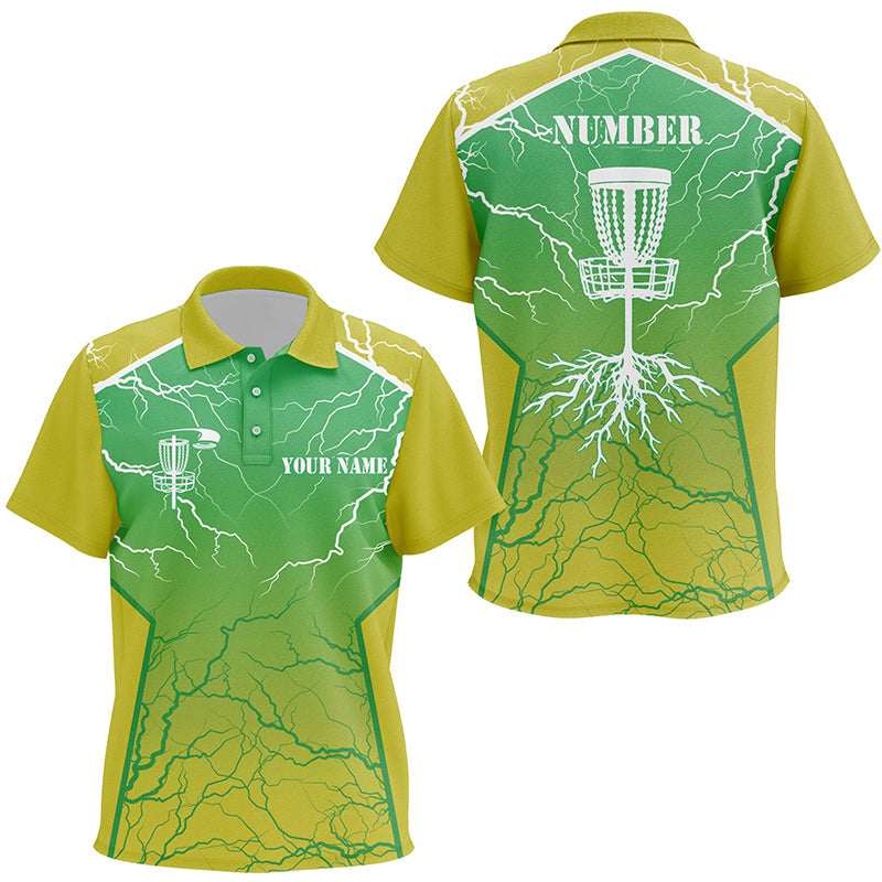 Yellow green Kid Disc golf polo shirts lightning thunder custom disc golf jersey, disc golf shirts NQS7319