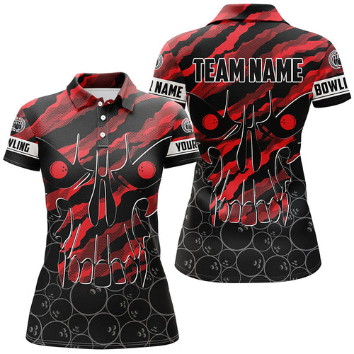 Personalized Skull Bowling polo Shirt for women Custom Team's Name Red camo Bowler Jerseys NQS7321