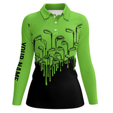 Load image into Gallery viewer, Green and black golf clubs Womens golf polo shirts custom name female golf attire, golfing gifts NQS6430