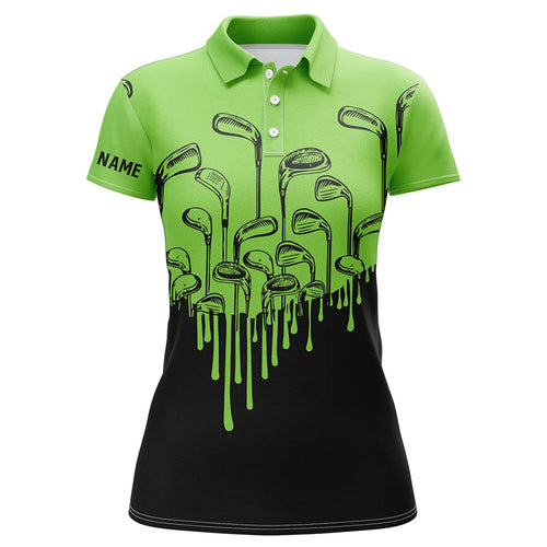 Green and black golf clubs Womens golf polo shirts custom name female golf attire, golfing gifts NQS6430