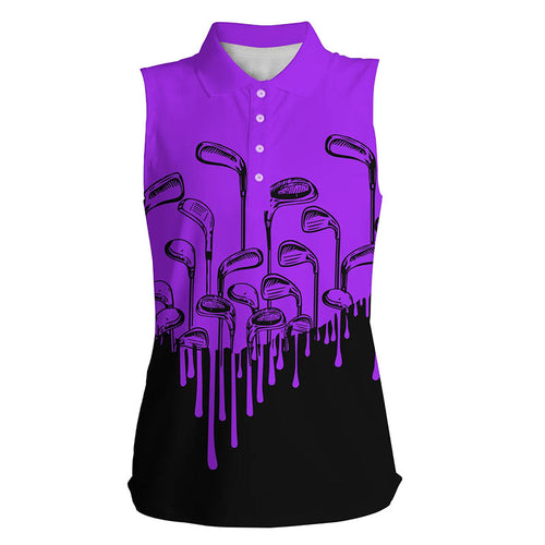 Purple and black Halloween golf clubs Women sleeveless polo shirt female golf attire, golfing gifts NQS6432