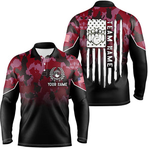 Black red camo Mens polo bowling shirts Custom American flag patriotic bowling team league jerseys NQS6657