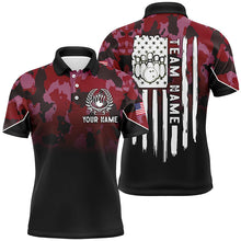 Load image into Gallery viewer, Black red camo Mens polo bowling shirts Custom American flag patriotic bowling team league jerseys NQS6657