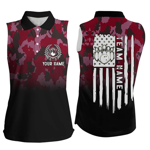 Black red camo Women sleeveless polo shirts Custom American flag patriotic bowling team jerseys NQS6657