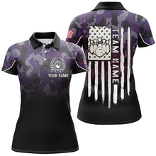 Load image into Gallery viewer, Black purple camo Women bowling polo shirts Custom American flag patriotic bowling team league jerseys NQS6658