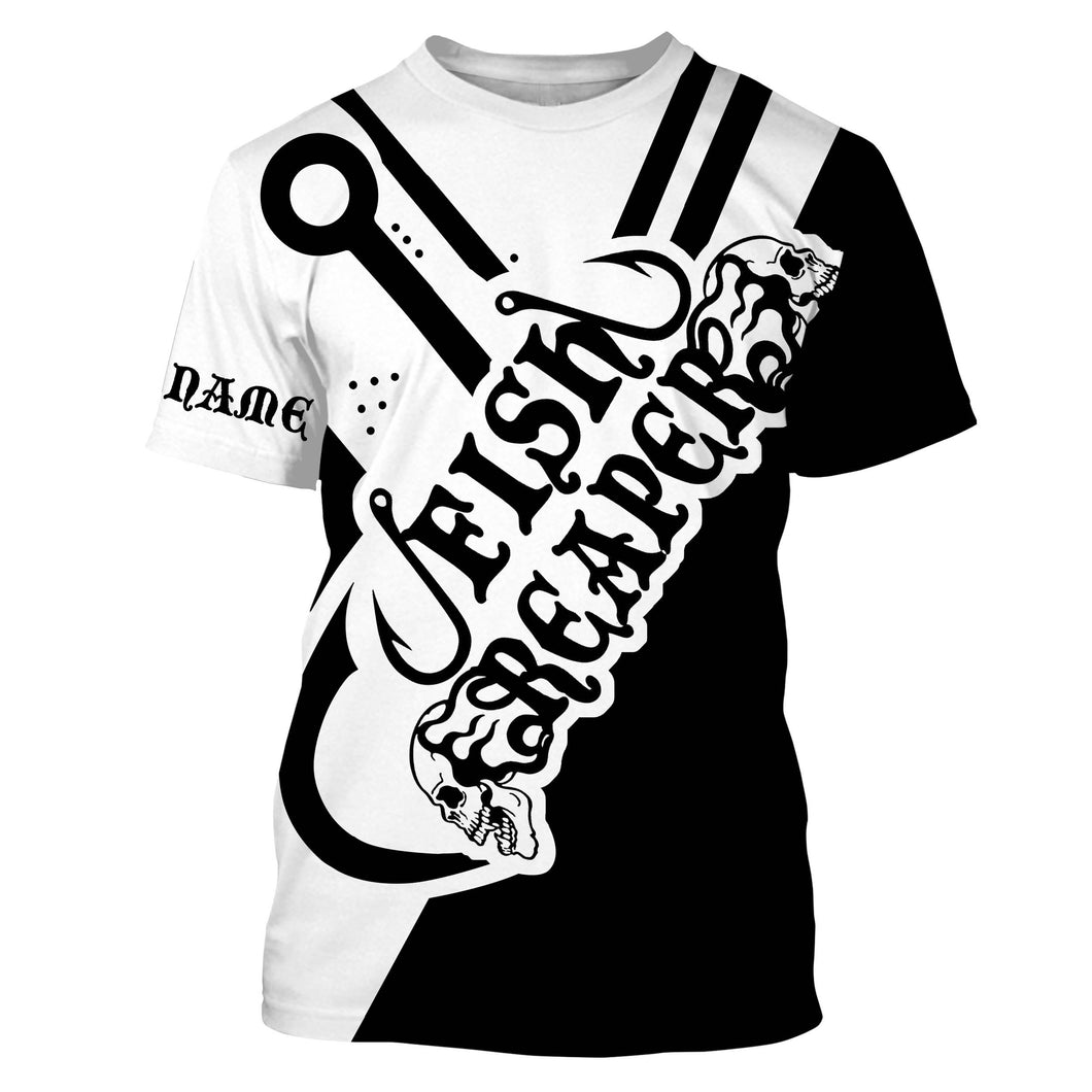 Fish Reaper Custom Name 3D All over printed Fishing Shirts black and white fishing shirts NQS2527