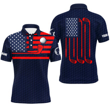 Load image into Gallery viewer, American flag patriotic Men golf polo shirts custom name blue golf polo shirt mens, unique golf gifts NQS4766
