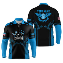 Load image into Gallery viewer, Blue and black Bowling polo shirts for men custom name and team name bowling polo team shirts NQS4770