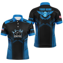 Load image into Gallery viewer, Blue and black Bowling polo shirts for men custom name and team name bowling polo team shirts NQS4770