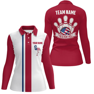 Retro Bowling Polo shirt For women custom patriotic American flag flamingo bowling jerseys NQS7174