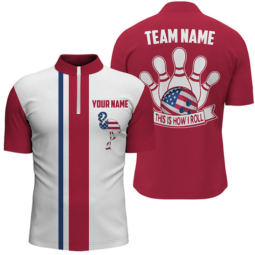 Retro Bowling Quarter Zip shirt For Men custom patriotic American flag flamingo bowling jerseys NQS7174