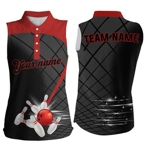 Black and red bowling league jerseys custom Women Bowling sleeveless Polos Shirts, gifts for bowler NQS7176