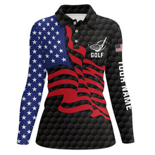 Load image into Gallery viewer, Personalized American flag black golf polos shirts for ladies custom patriot womens golf wears NQS7177