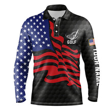 Load image into Gallery viewer, Personalized American flag black golf polos shirts for mens custom patriot womens golf wears NQS7177