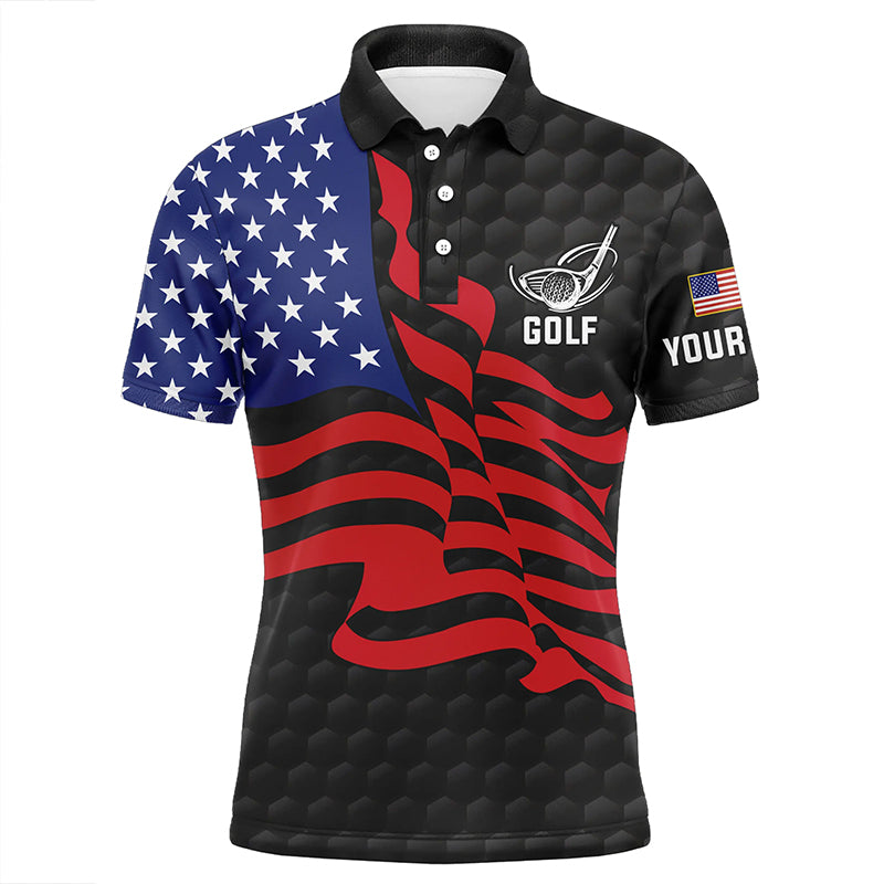 Personalized American flag black golf polos shirts for mens custom patriot womens golf wears NQS7177