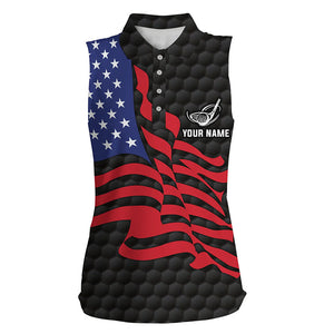 Personalized American flag black golf sleeveless polos shirts for ladies custom patriot golf wears NQS7177