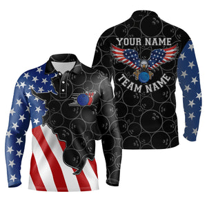 American flag patriotic retro Bowling polo shirts for men custom black pattern Bowling team jerseys NQS5013