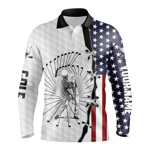 American flag men's long sleeve golf polo shirts, Custom Golf Polo Shirts for Men NQS3332