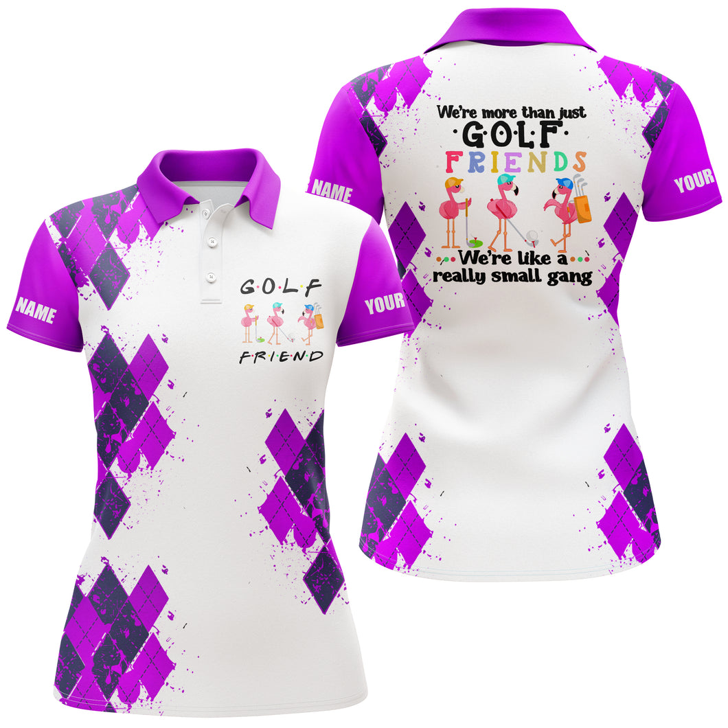 Womens golf polo shirt we're more than just golf friends flamingo custom name funny golf shirt| Purple NQS3791