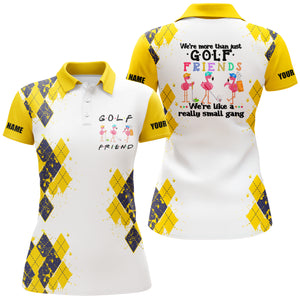 Womens golf polo shirt we're more than just golf friends flamingo custom name funny golf shirt| Yellow NQS3792