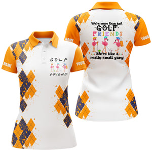 Womens golf polo shirt we're more than just golf friends flamingo custom name funny golf shirt| Orange NQS3794