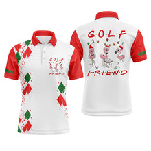 Load image into Gallery viewer, Funny Christmas golf shirt custom name Mens golf polo shirt - Flamingo golf friend Christmas gifts NQS4151
