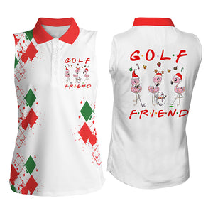 Funny Christmas golf shirt Womens sleeveless polo shirt - Flamingo golf friend Christmas gifts NQS4151