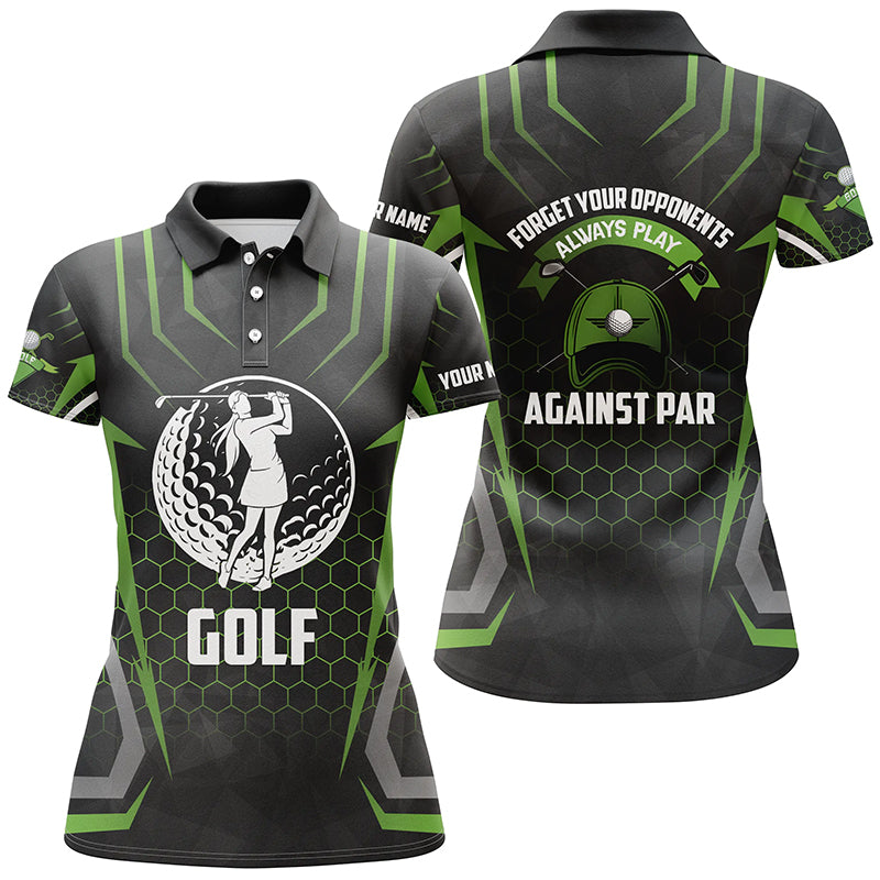 Black green Womens golf polo shirt custom forget your opponents always play against par golf shirt NQS6670