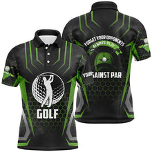 Load image into Gallery viewer, Black green Mens golf polo shirt custom forget your opponents always play against par mens golf shirt NQS6670