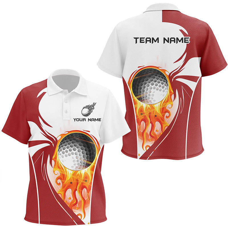 Kid golf polo shirts custom golf ball fire golf attire for kid, children golf tops | Red NQS7062