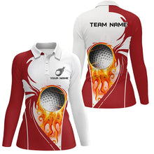 Load image into Gallery viewer, Womens golf polo shirt custom golf ball fire female golf attire for women, ladies golf tops | Red NQS7062