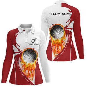 Womens golf polo shirt custom golf ball fire female golf attire for women, ladies golf tops | Red NQS7062